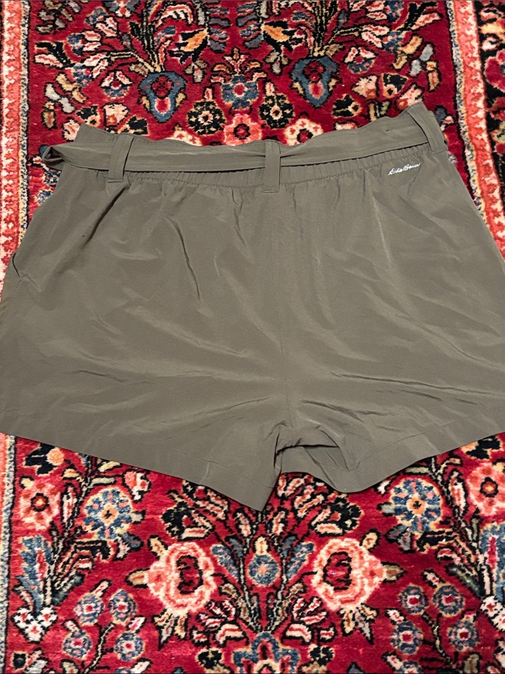 Eddie Bauer Olive Paperbag Waist Tie-Front Shorts - Picture 4 of 5